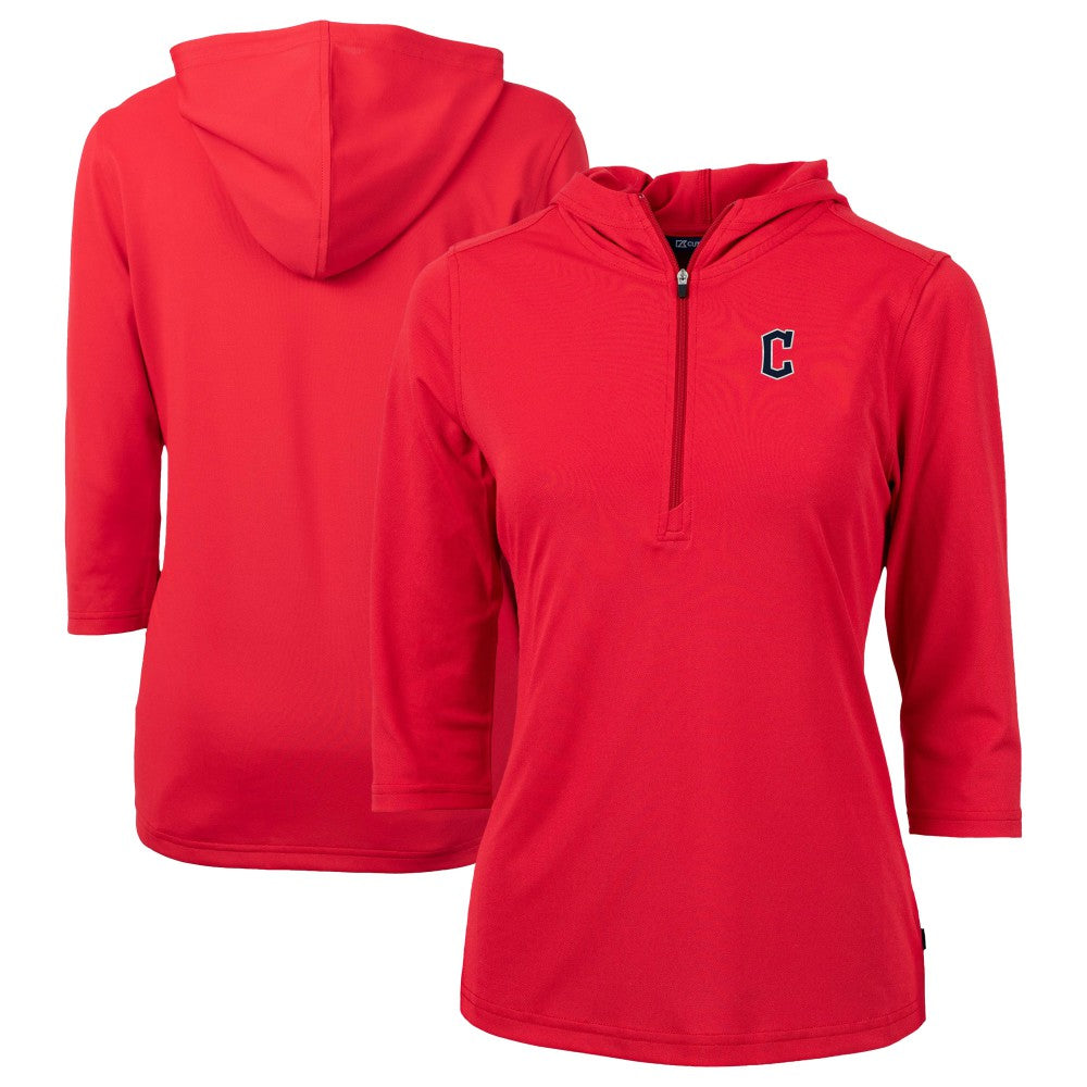 Cleveland Guardians Cutter & Buck Women's  DryTec Virtue Eco Pique Recycled 3/4-Sleeve Half-Zip Pullover Hoodie Red