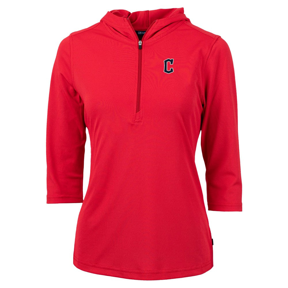 Cleveland Guardians Cutter & Buck Women's  DryTec Virtue Eco Pique Recycled 3/4-Sleeve Half-Zip Pullover Hoodie Red