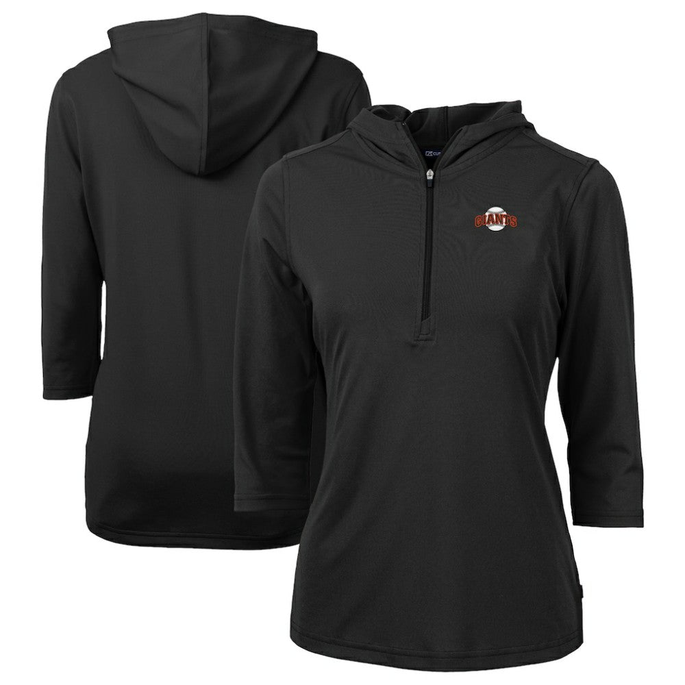 San Francisco Giants Cutter & Buck Women's  DryTec Virtue Eco Pique Recycled 3/4-Sleeve Half-Zip Pullover Hoodie Black