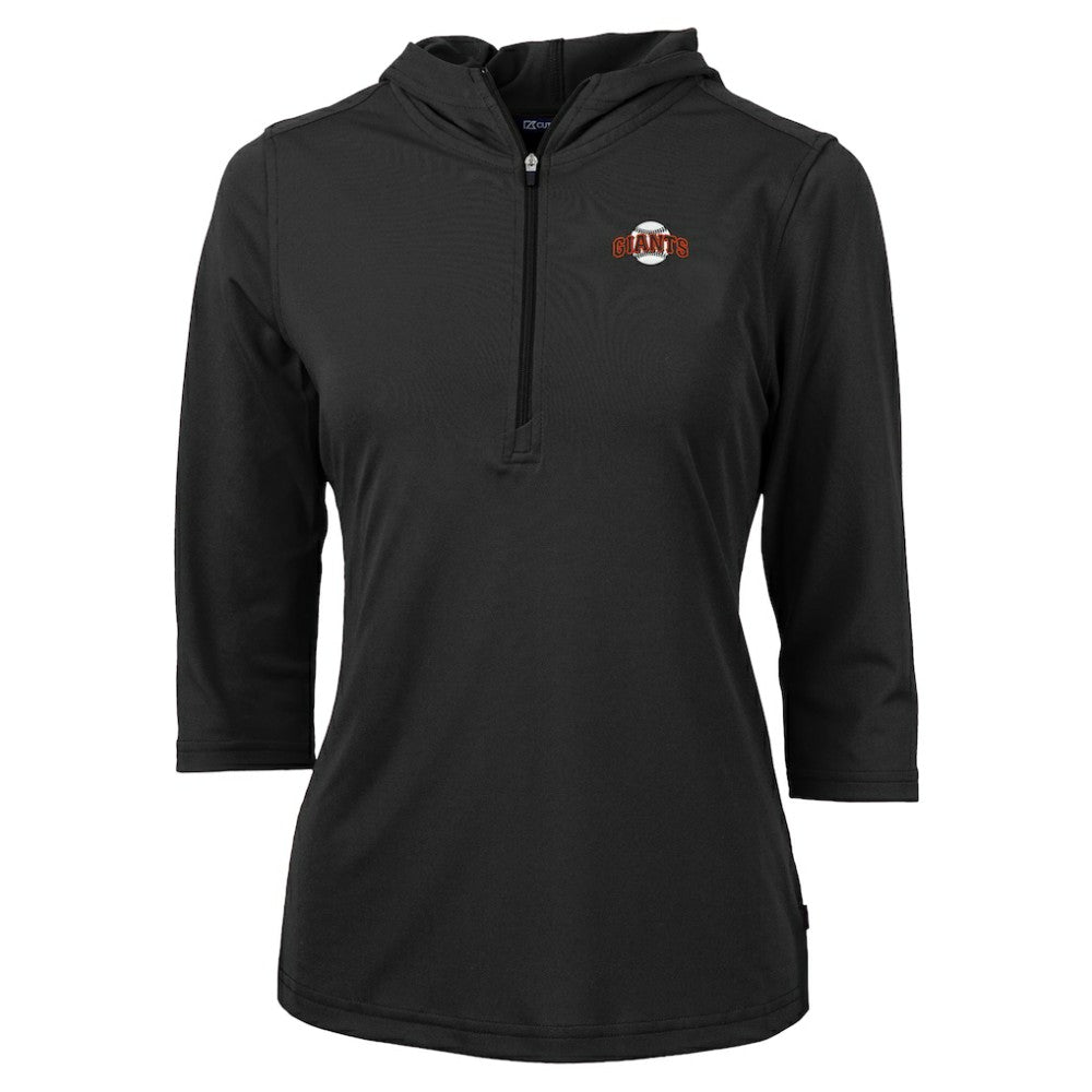 San Francisco Giants Cutter & Buck Women's  DryTec Virtue Eco Pique Recycled 3/4-Sleeve Half-Zip Pullover Hoodie Black