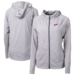 Detroit Tigers Cutter & Buck Women's  Adapt Eco Knit Hybrid Recycled Full-Zip Hoodie Gray