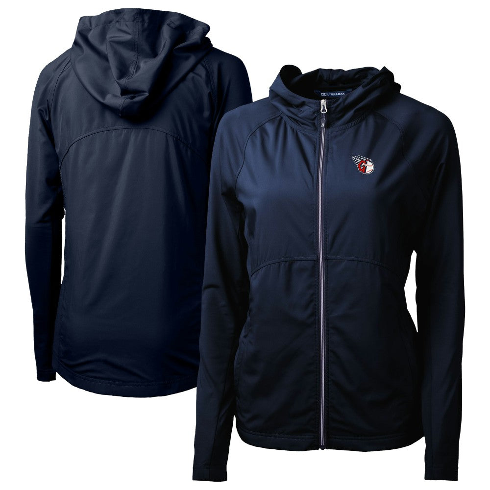 Cleveland Guardians Cutter & Buck Women's  Adapt Eco Knit Hybrid Recycled Full-Zip Hoodie Navy