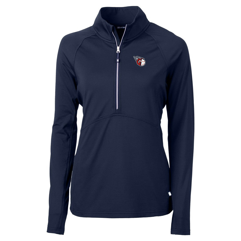 Cleveland Guardians Cutter & Buck Women's  DryTec Adapt Eco Knit Stretch Recycled Raglan Half-Zip Top Navy