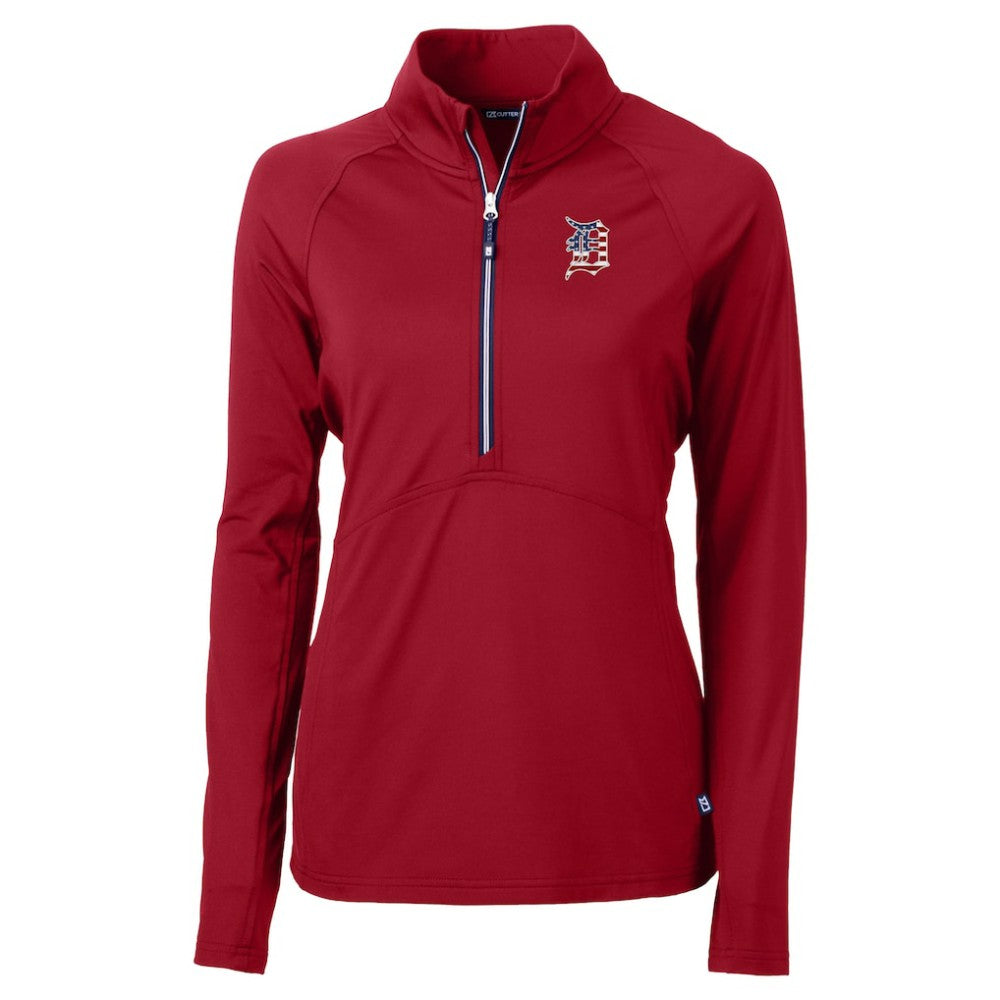 Detroit Tigers Cutter & Buck Women's Americana DryTec Adapt Eco Knit Stretch Recycled Raglan Half-Zip Top Red