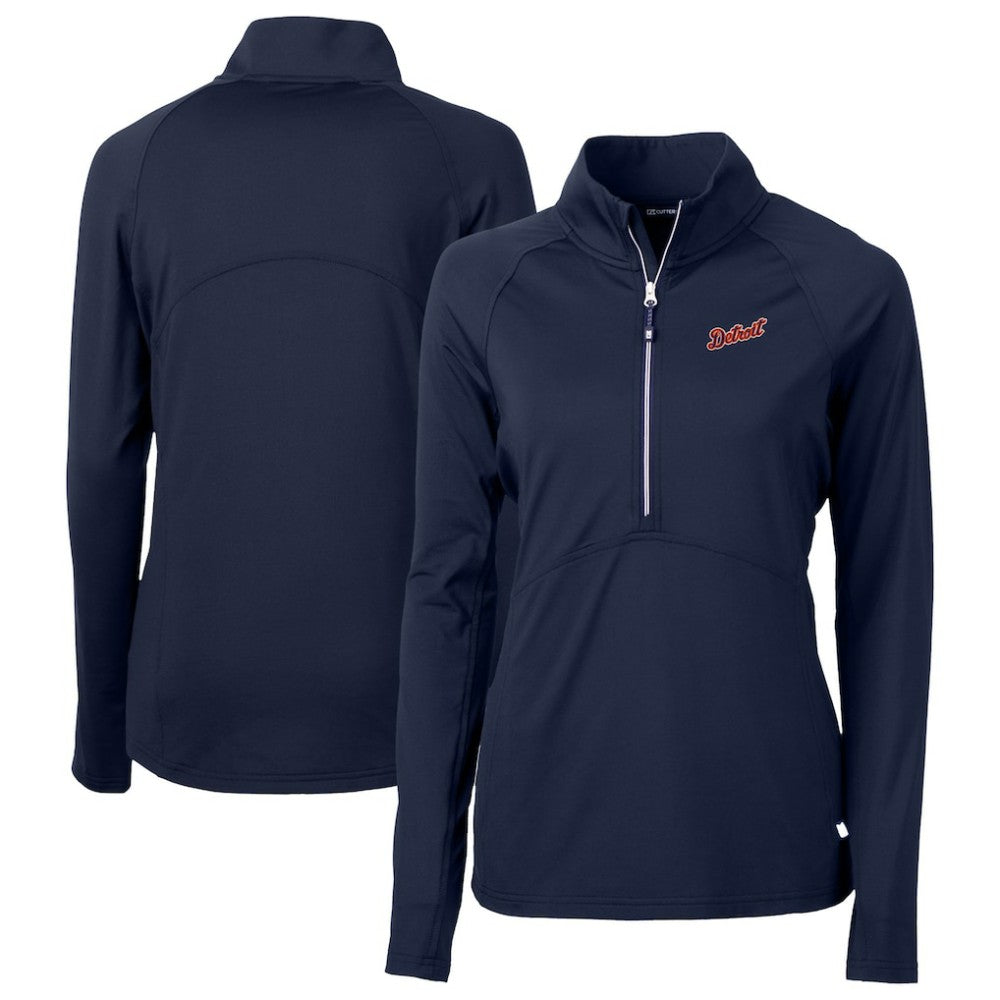 Detroit Tigers Cutter & Buck Women's  DryTec Adapt Eco Knit Stretch Recycled Raglan Half-Zip Top Navy