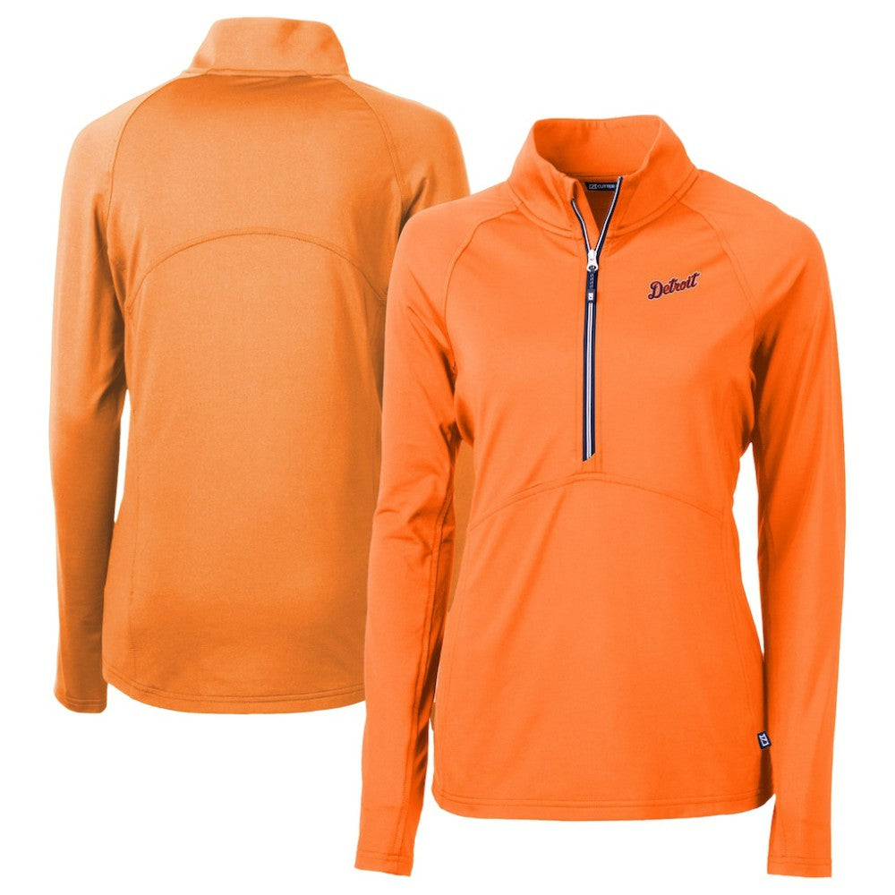 Detroit Tigers Cutter & Buck Women's  DryTec Adapt Eco Knit Stretch Recycled Raglan Half-Zip Top Orange