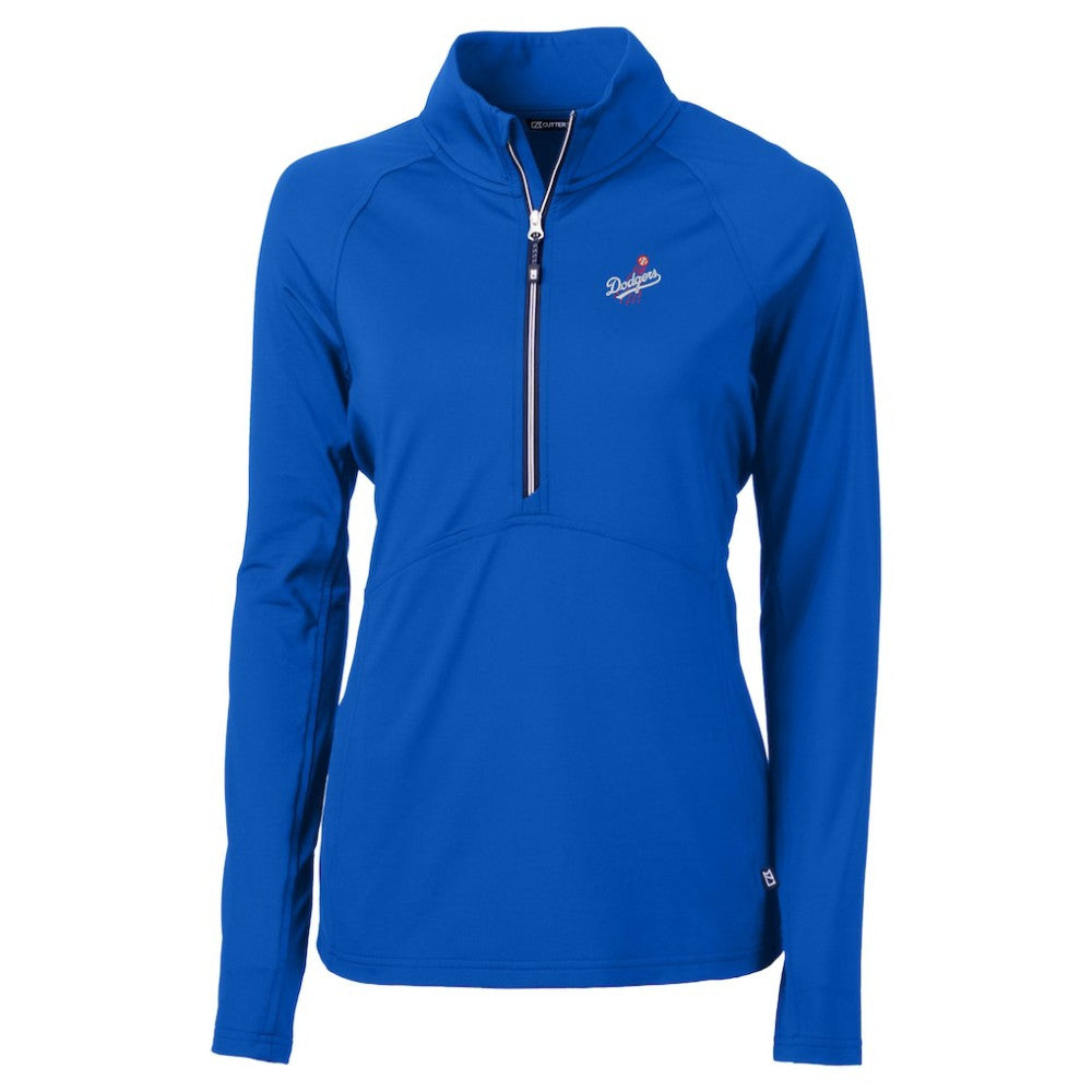 Los Angeles Dodgers Cutter & Buck Women's  DryTec Adapt Eco Knit Stretch Recycled Raglan Half-Zip Top Royal