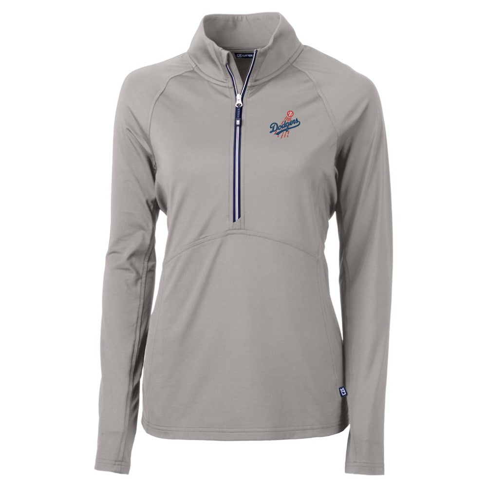 Los Angeles Dodgers Cutter & Buck Women's  DryTec Adapt Eco Knit Stretch Recycled Raglan Half-Zip Top Gray