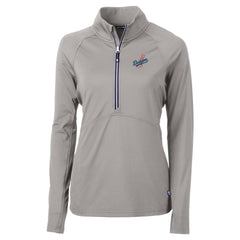 Los Angeles Dodgers Cutter & Buck Women's  DryTec Adapt Eco Knit Stretch Recycled Raglan Half-Zip Top Gray