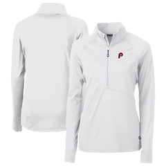 Philadelphia Phillies Cutter & Buck Women's Cooperstown Collection DryTec Adapt Eco Knit Stretch Recycled Raglan Half-Zip Top White