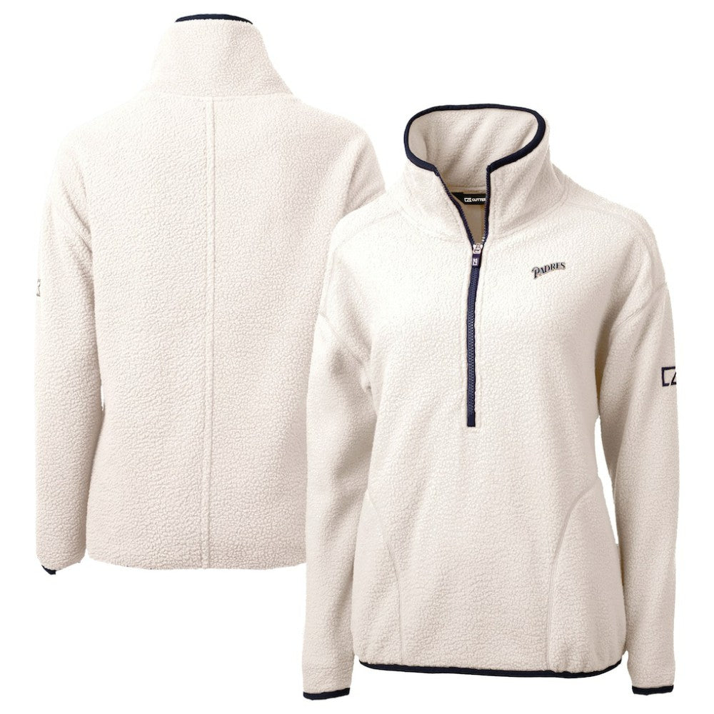 San Diego Padres Cutter & Buck Women's Cooperstown Collection Cascade Eco Sherpa Fleece Half-Zip Pullover Jacket Cream