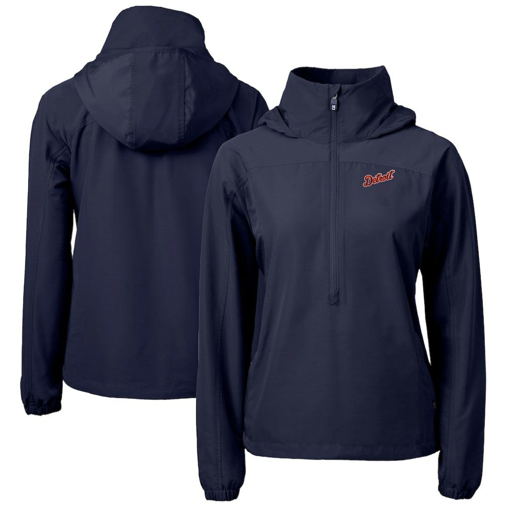 Detroit Tigers Cutter & Buck Women's  Charter Eco Recycled Half-Zip Anorak Jacket Navy