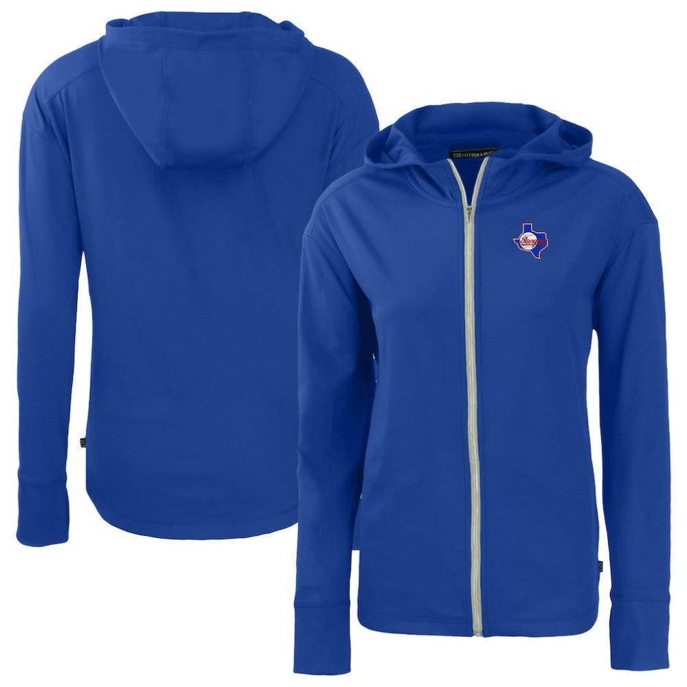 Texas Rangers Cutter & Buck Women's Cooperstown Collection Daybreak Eco Recycled Full-Zip Hoodie Jacket Royal