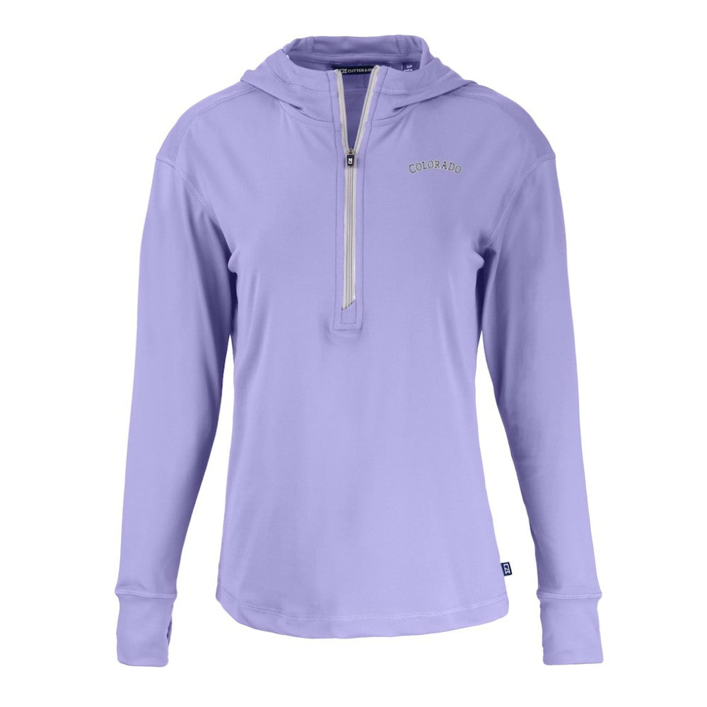 Colorado Rockies Cutter & Buck Women's Daybreak Eco Recycled Half-Zip Hoodie Purple