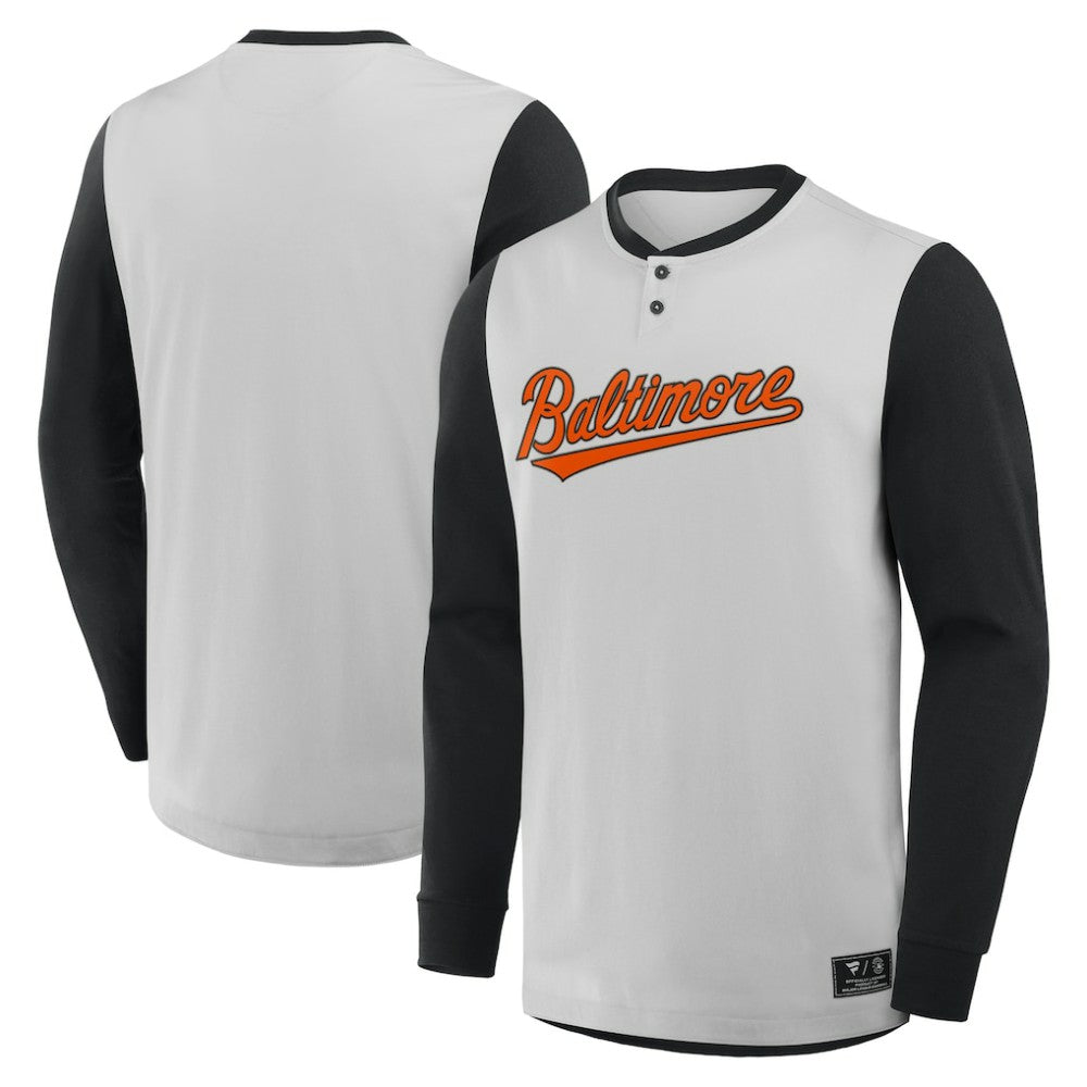 Baltimore Orioles Clubhouse Long Sleeve Henley Shirt Gray/Black