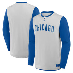 Chicago Cubs Clubhouse Long Sleeve Henley Shirt Gray/Royal