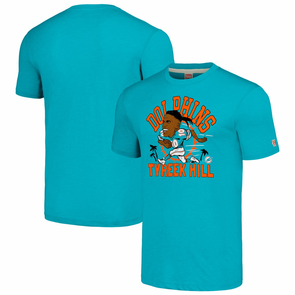 Tyreek Hill Miami Dolphins Homage Unisex Caricature Player Tri-Blend T-Shirt - Heathered Aqua cheap