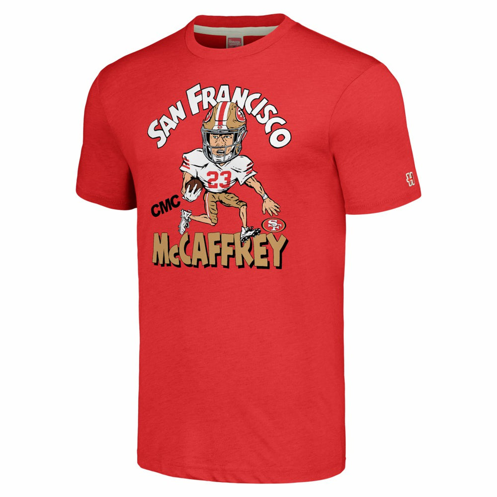 Christian McCaffrey San Francisco 49ers Homage Unisex Caricature Player Tri-Blend T-Shirt - Scarlet cheap