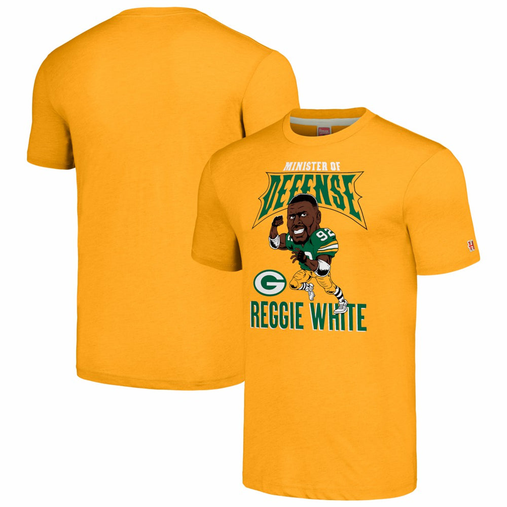 Reggie White Green Bay Packers Homage Unisex Caricature Retired Player Tri-Blend T-Shirt - Gold discount
