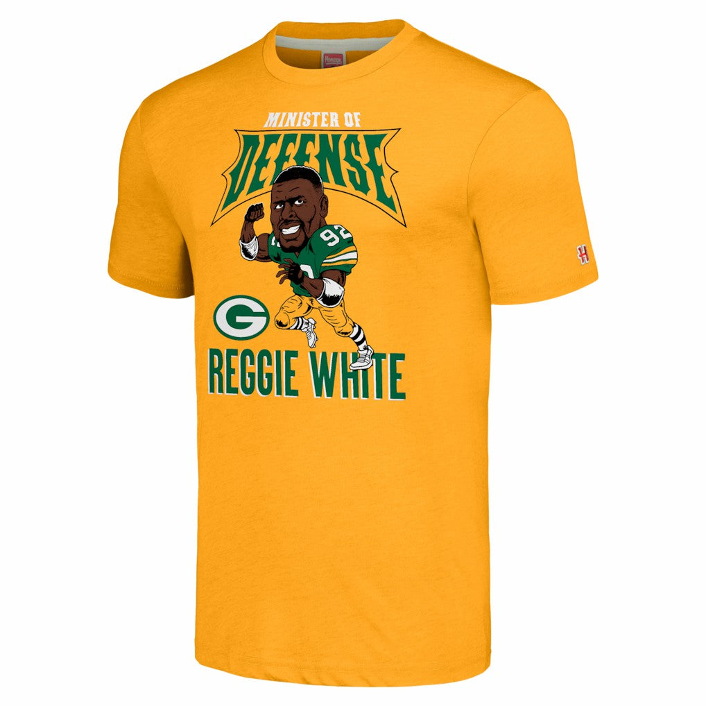 Reggie White Green Bay Packers Homage Unisex Caricature Retired Player Tri-Blend T-Shirt - Gold discount