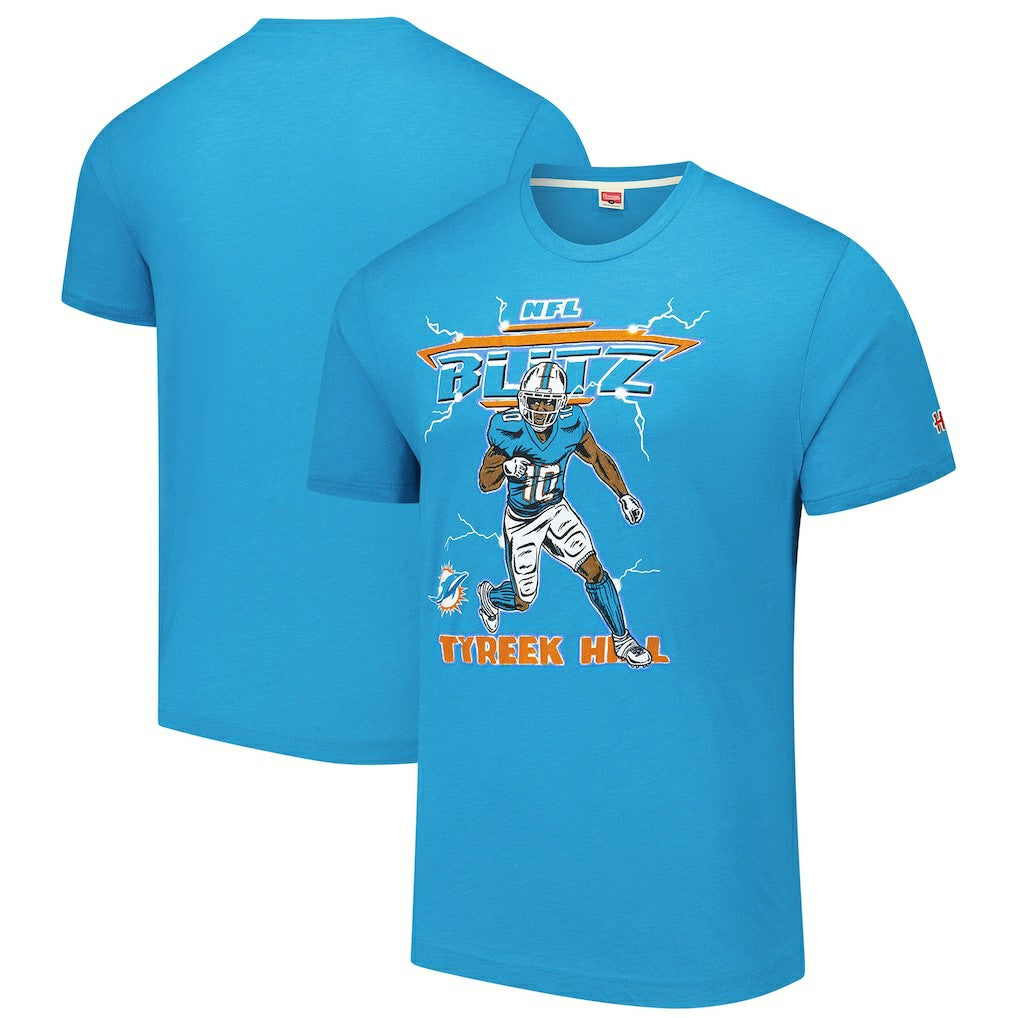 Tyreek Hill Miami Dolphins Homage Unisex NFL Blitz Player Tri-Blend T-Shirt - Heathered Aqua for sale