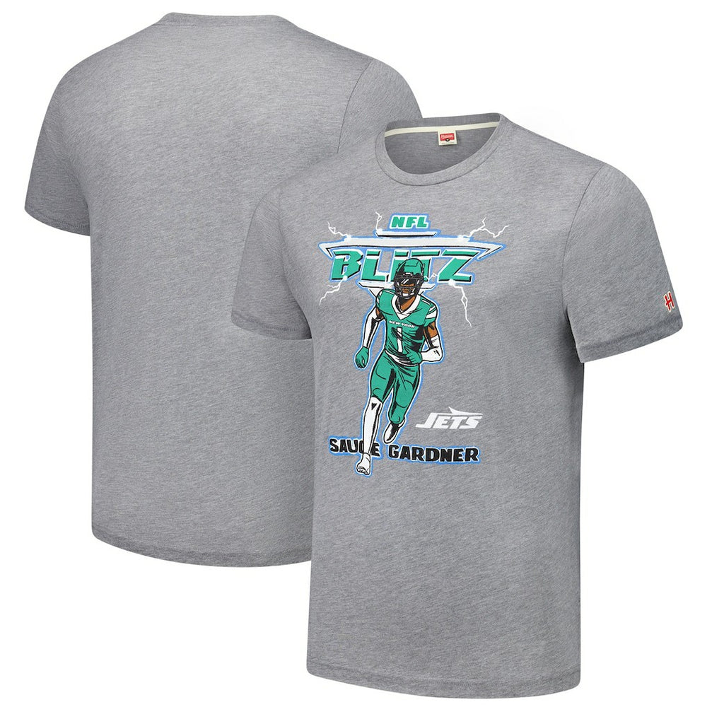 Ahmad Sauce Gardner New York Jets Homage Unisex NFL Blitz Player Tri-Blend T-Shirt - Heathered Gray online