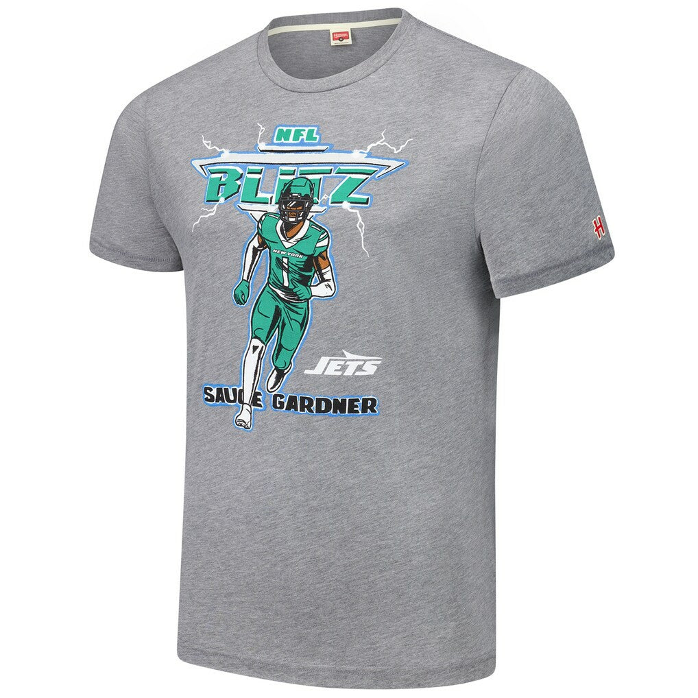 Ahmad Sauce Gardner New York Jets Homage Unisex NFL Blitz Player Tri-Blend T-Shirt - Heathered Gray online