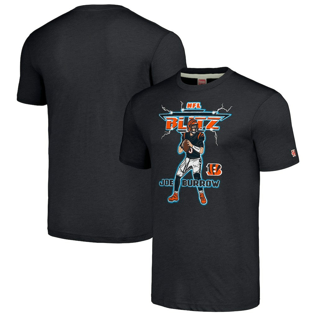 Joe Burrow Cincinnati Bengals Homage Unisex NFL Blitz Player Tri-Blend T-Shirt - Heathered Charcoal sale