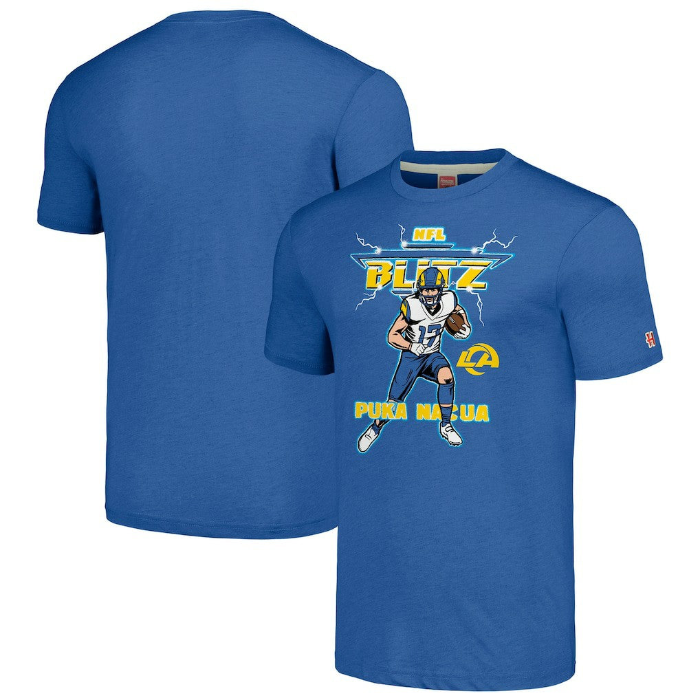 Puka Nacua Los Angeles Rams Homage Unisex NFL Blitz Player Tri-Blend T-Shirt - Royal cheap