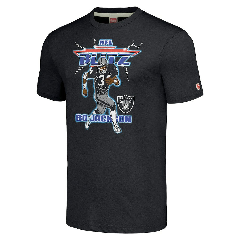 Bo Jackson Las Vegas Raiders Homage Unisex NFL Blitz Retired Player Tri-Blend T-Shirt - Heathered Charcoal sale