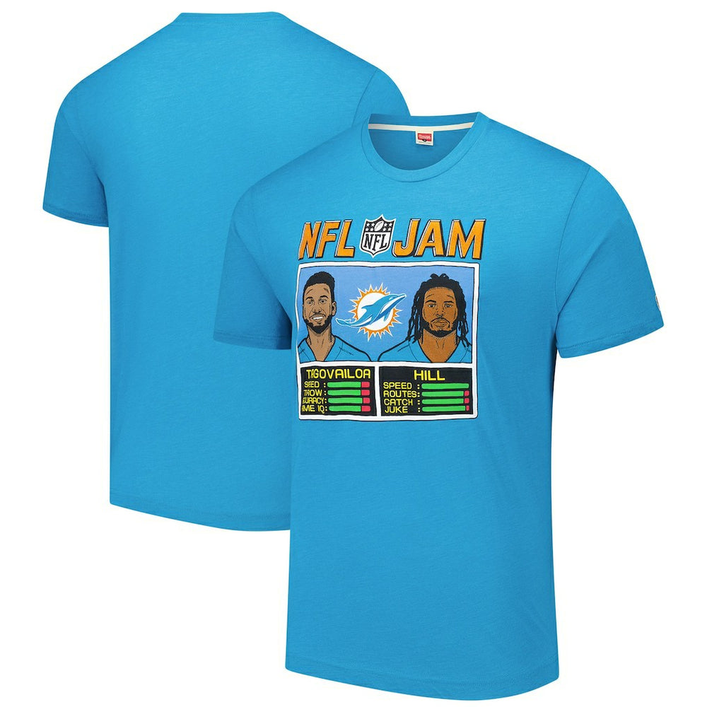 Tua Tagovailoa & Tyreek Hill Miami Dolphins Homage Unisex NFL Jam Tri-Blend T-Shirt - Aqua on sale