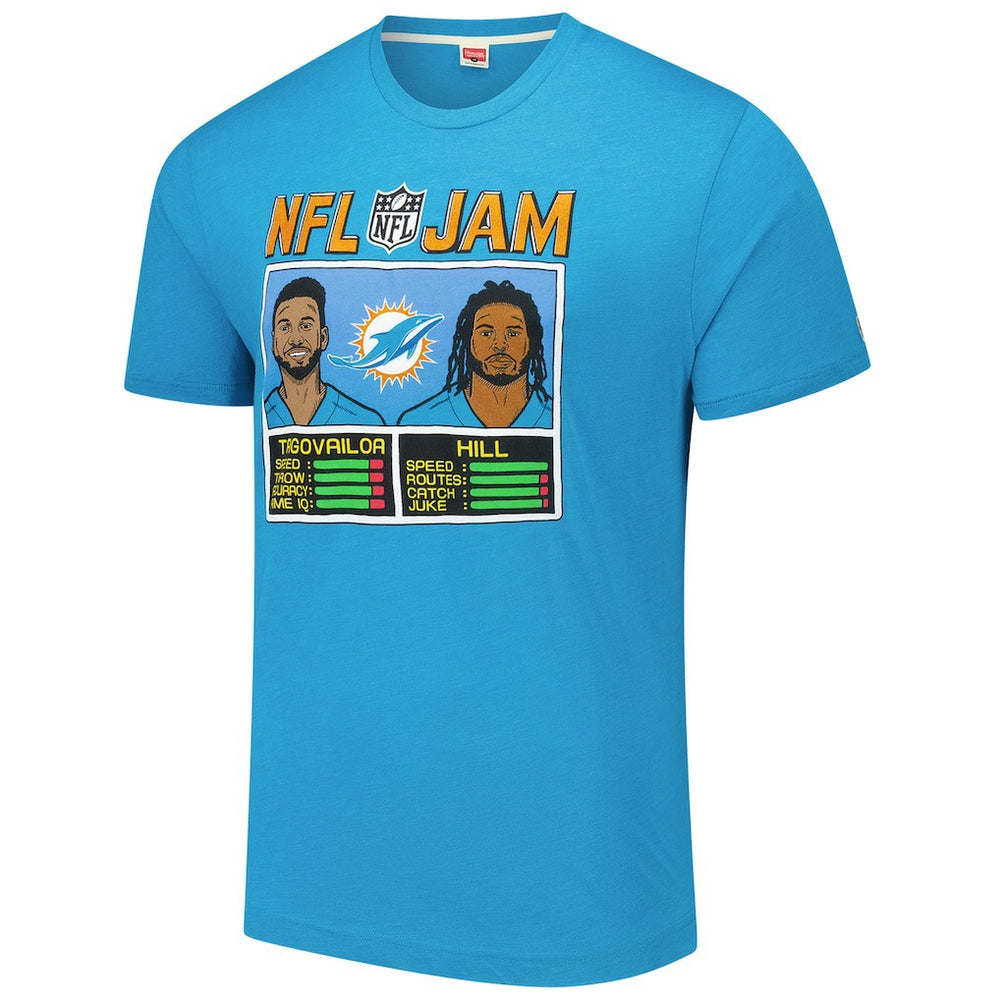 Tua Tagovailoa & Tyreek Hill Miami Dolphins Homage Unisex NFL Jam Tri-Blend T-Shirt - Aqua on sale
