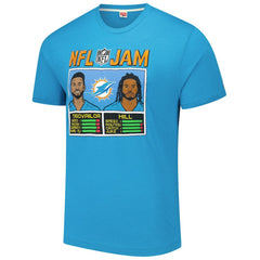 Tua Tagovailoa & Tyreek Hill Miami Dolphins Homage Unisex NFL Jam Tri-Blend T-Shirt - Aqua on sale