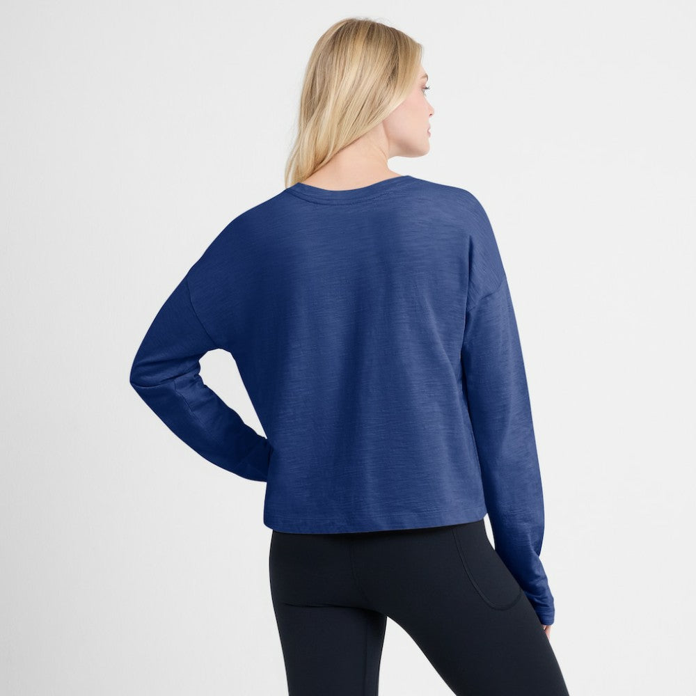 Toronto Maple Leafs Fanatics Women's Oversized All Out Effort Long Sleeve Henley T-Shirt - Blue T-shirts