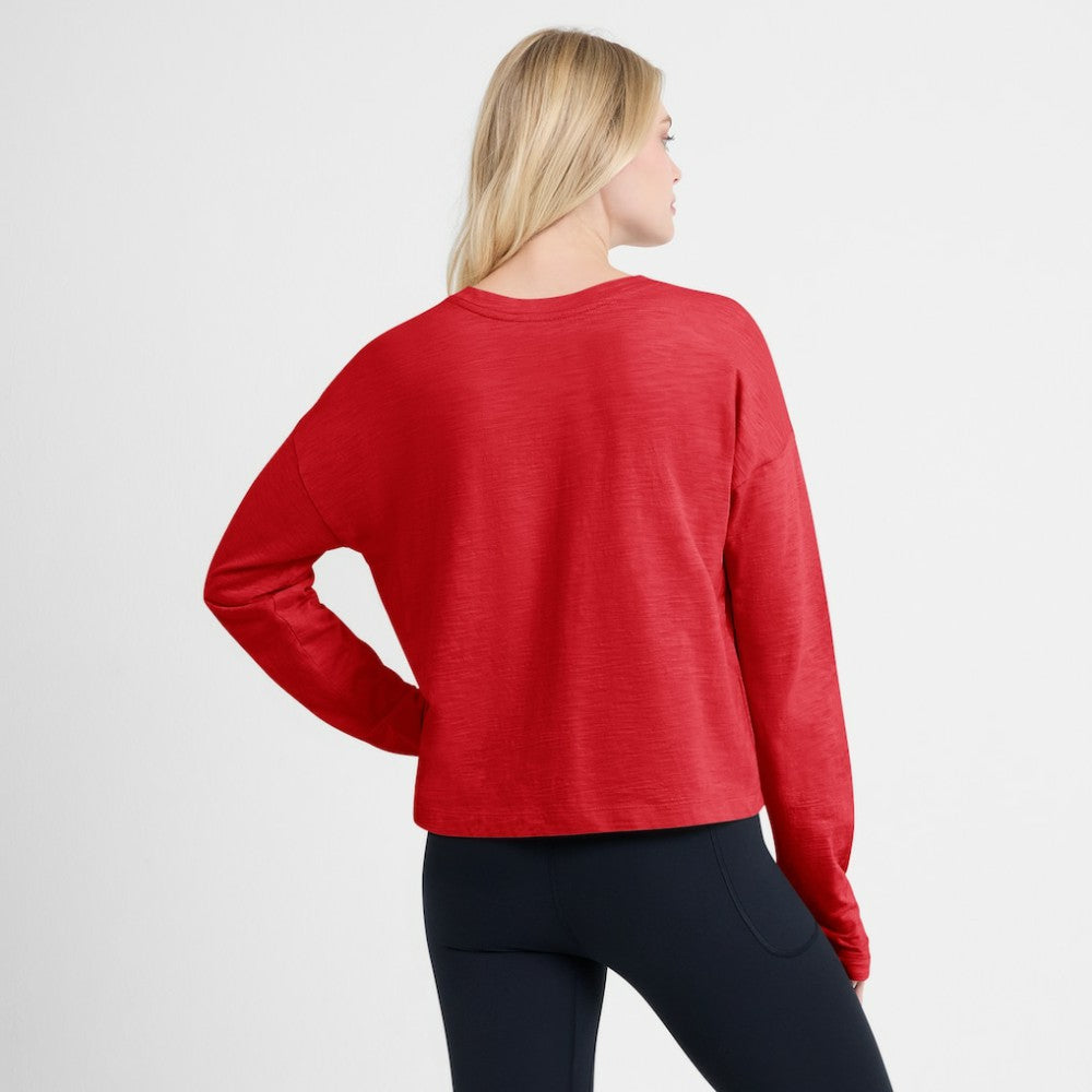 Washington Capitals Fanatics Women's Oversized All Out Effort Long Sleeve Henley T-Shirt - Red T-shirts