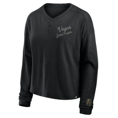 Vegas Golden Knights Fanatics Women's Oversized All Out Effort Long Sleeve Henley T-Shirt - Black T-shirts