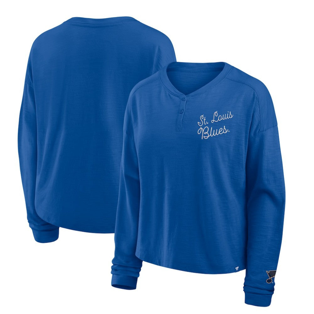 St. Louis Blues Fanatics Women's Oversized All Out Effort Long Sleeve Henley T-Shirt - Blue T-shirts