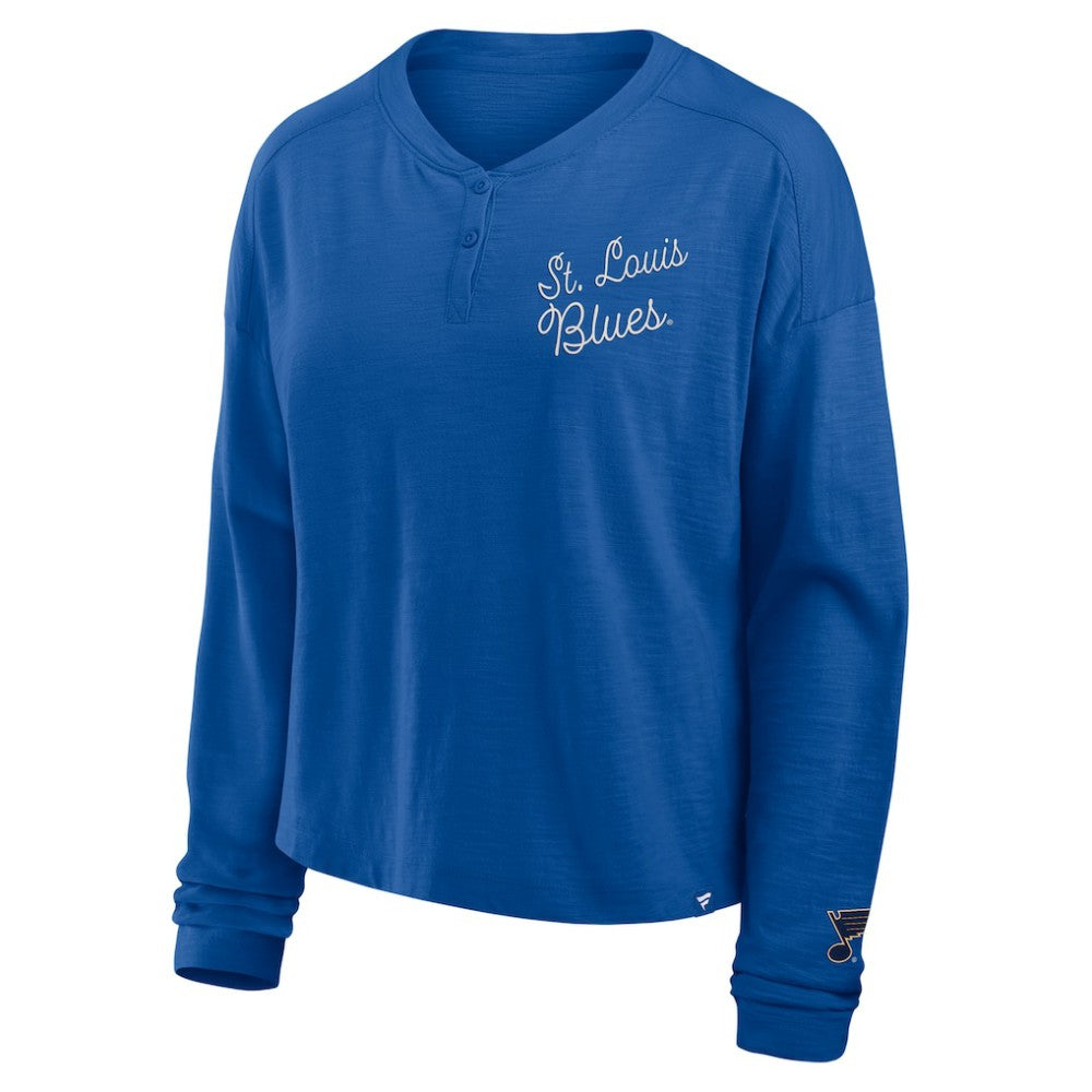 St. Louis Blues Fanatics Women's Oversized All Out Effort Long Sleeve Henley T-Shirt - Blue T-shirts