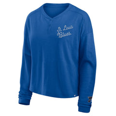 St. Louis Blues Fanatics Women's Oversized All Out Effort Long Sleeve Henley T-Shirt - Blue T-shirts