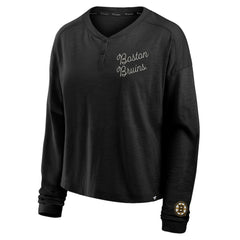 Boston Bruins Fanatics Women's Oversized All Out Effort Long Sleeve Henley T-Shirt - Black T-shirts