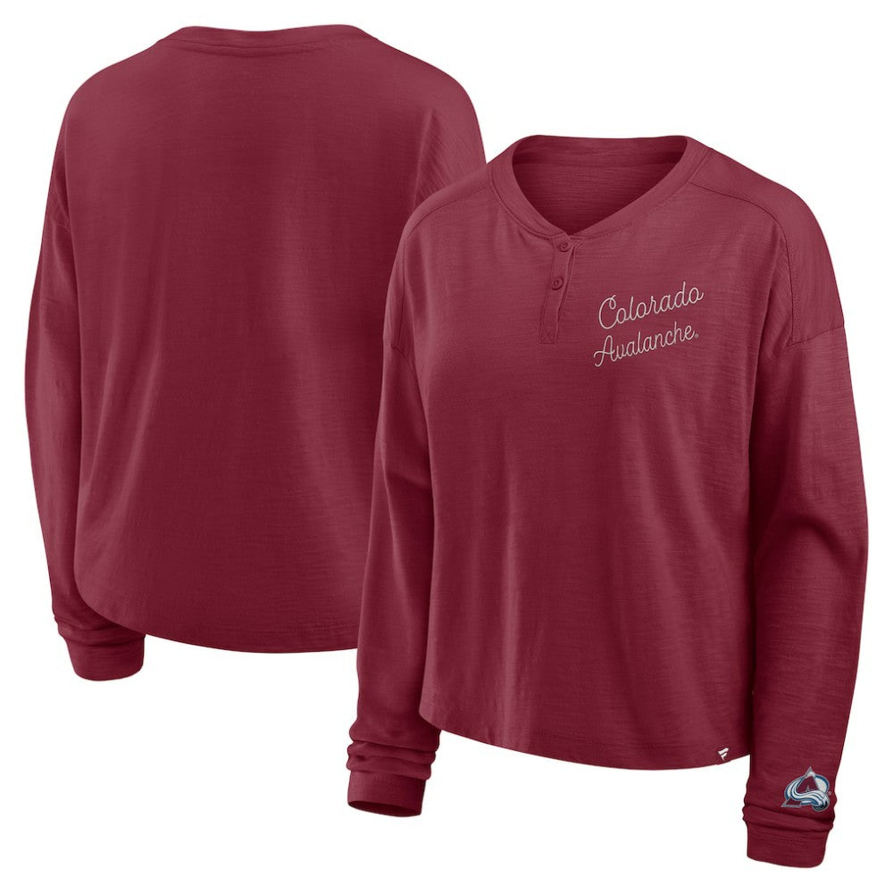 Colorado Avalanche Fanatics Women's Oversized All Out Effort Long Sleeve Henley T-Shirt - Burgundy T-shirts