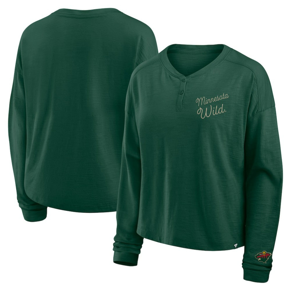 Minnesota Wild Fanatics Women's Oversized All Out Effort Long Sleeve Henley T-Shirt - Green T-shirts