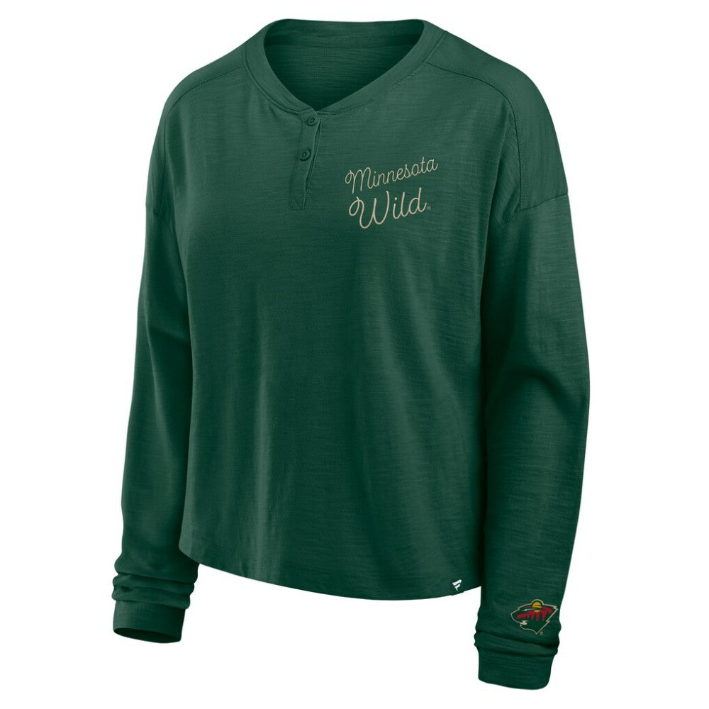 Minnesota Wild Fanatics Women's Oversized All Out Effort Long Sleeve Henley T-Shirt - Green T-shirts