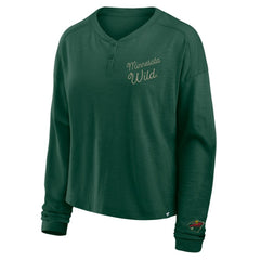Minnesota Wild Fanatics Women's Oversized All Out Effort Long Sleeve Henley T-Shirt - Green T-shirts