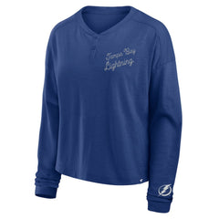 Tampa Bay Lightning Fanatics Women's Oversized All Out Effort Long Sleeve Henley T-Shirt - Blue T-shirts
