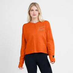 Philadelphia Flyers Fanatics Women's Oversized All Out Effort Long Sleeve Henley T-Shirt - Orange T-shirts