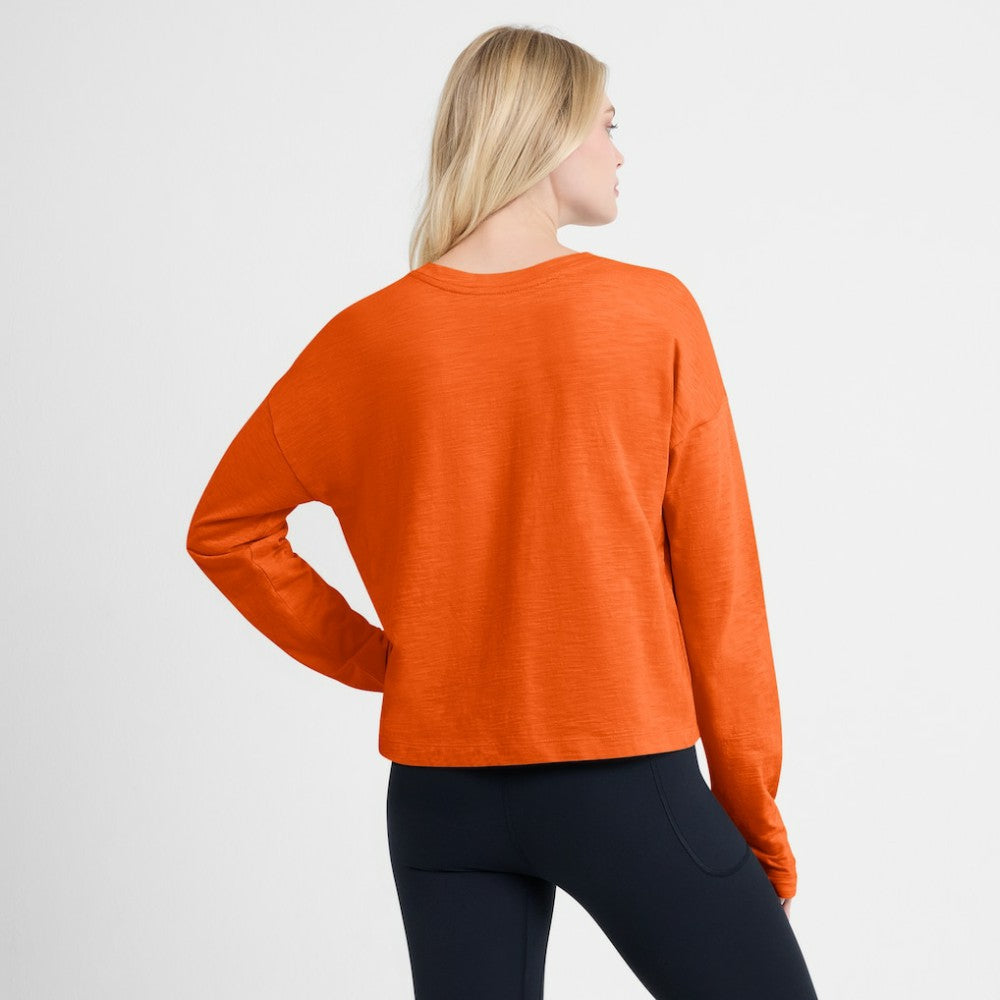 Philadelphia Flyers Fanatics Women's Oversized All Out Effort Long Sleeve Henley T-Shirt - Orange T-shirts