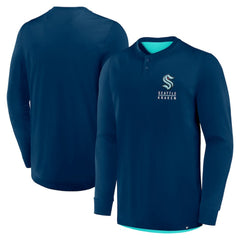 Seattle Kraken Fanatics Adrenaline Push Long Sleeve Henley Shirt - Deep Sea Blue