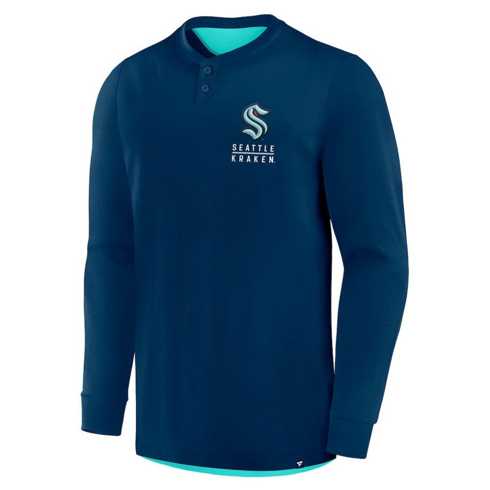 Seattle Kraken Fanatics Adrenaline Push Long Sleeve Henley Shirt - Deep Sea Blue