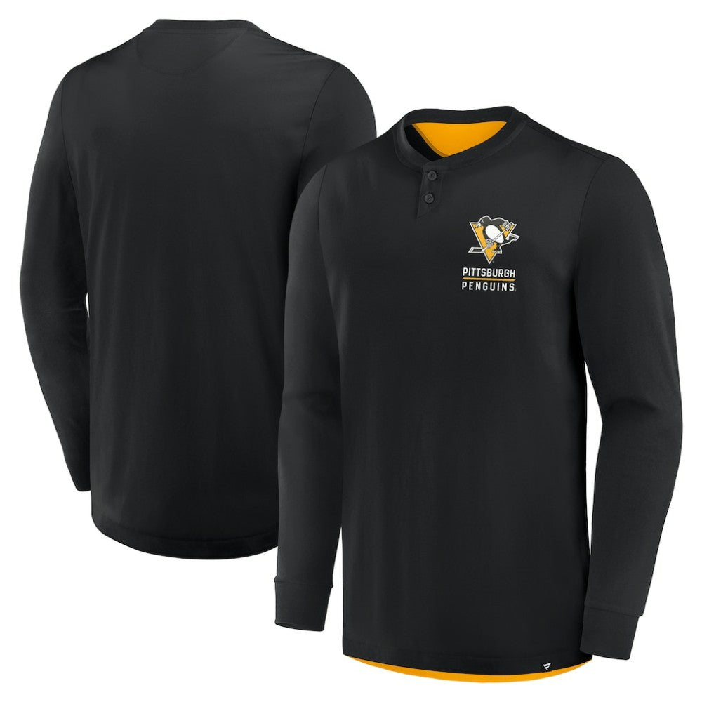 Pittsburgh Penguins Fanatics Adrenaline Push Long Sleeve Henley Shirt - Black